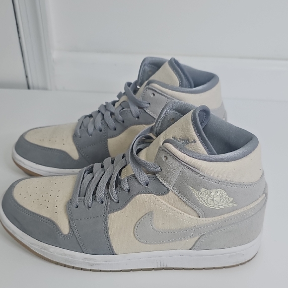 Nike Air Jordan 1 Mid Beige & Grey Suede Canvas main image 7
